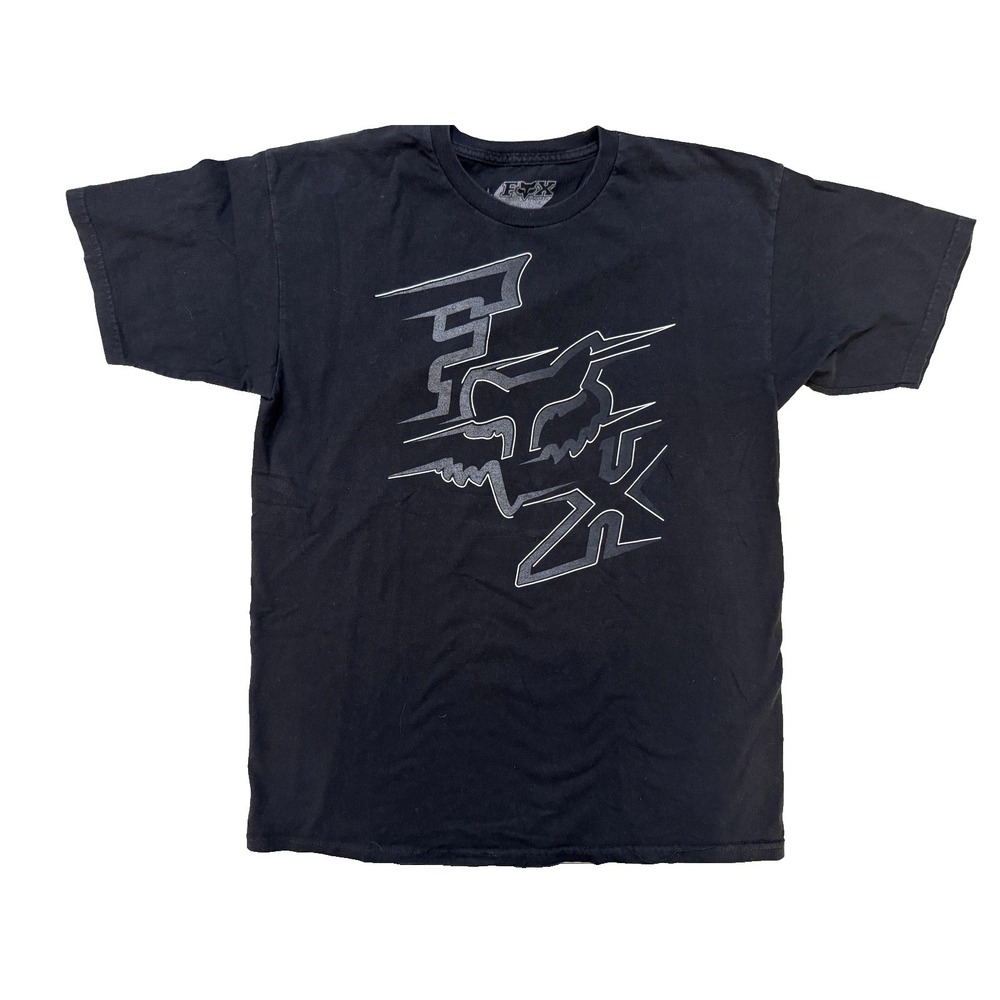 Fox‎ Racing TShirt Mens Large Black Big Logo Motocross Fox Head Dirt Bike Grunge